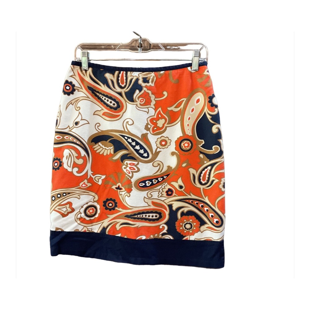 Vintage julie Mitchell Urban Collection  Paisley  Skirt Orange Navy Blue Size 6